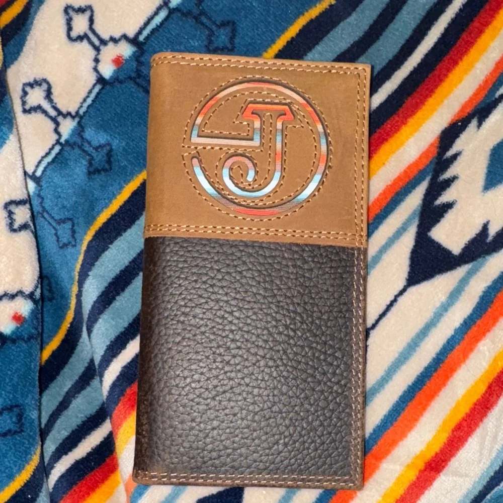 Justin Boots Tan and Dark Leather Rodeo Wallet - new with box
